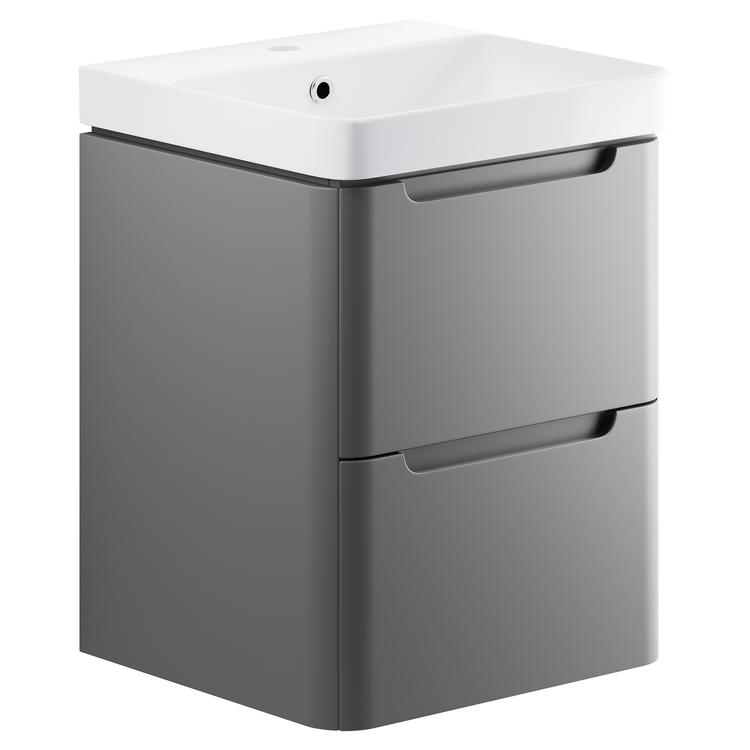 Kyoto 500mm(w) 2 Drawer Wall Hung Cloakroom Basin Unit - Matt Grey
